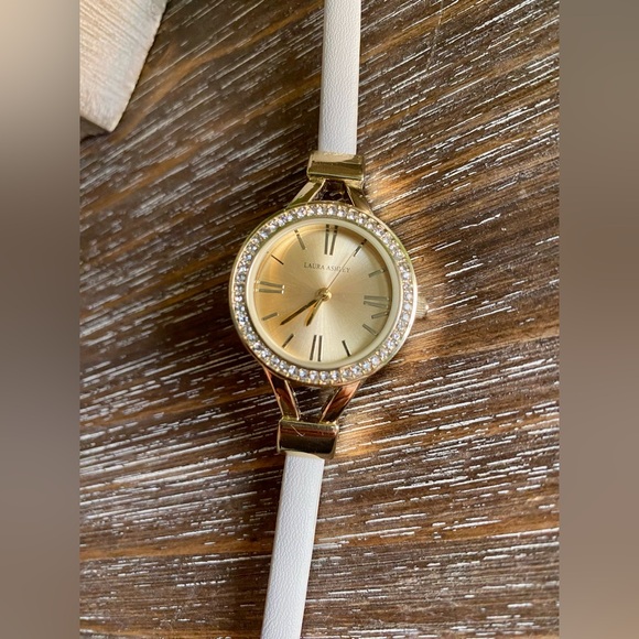 Laura Ashley Watch Analogue Womens Minimal White Thin Strap Crystal Bezel Roman - Picture 6 of 13
